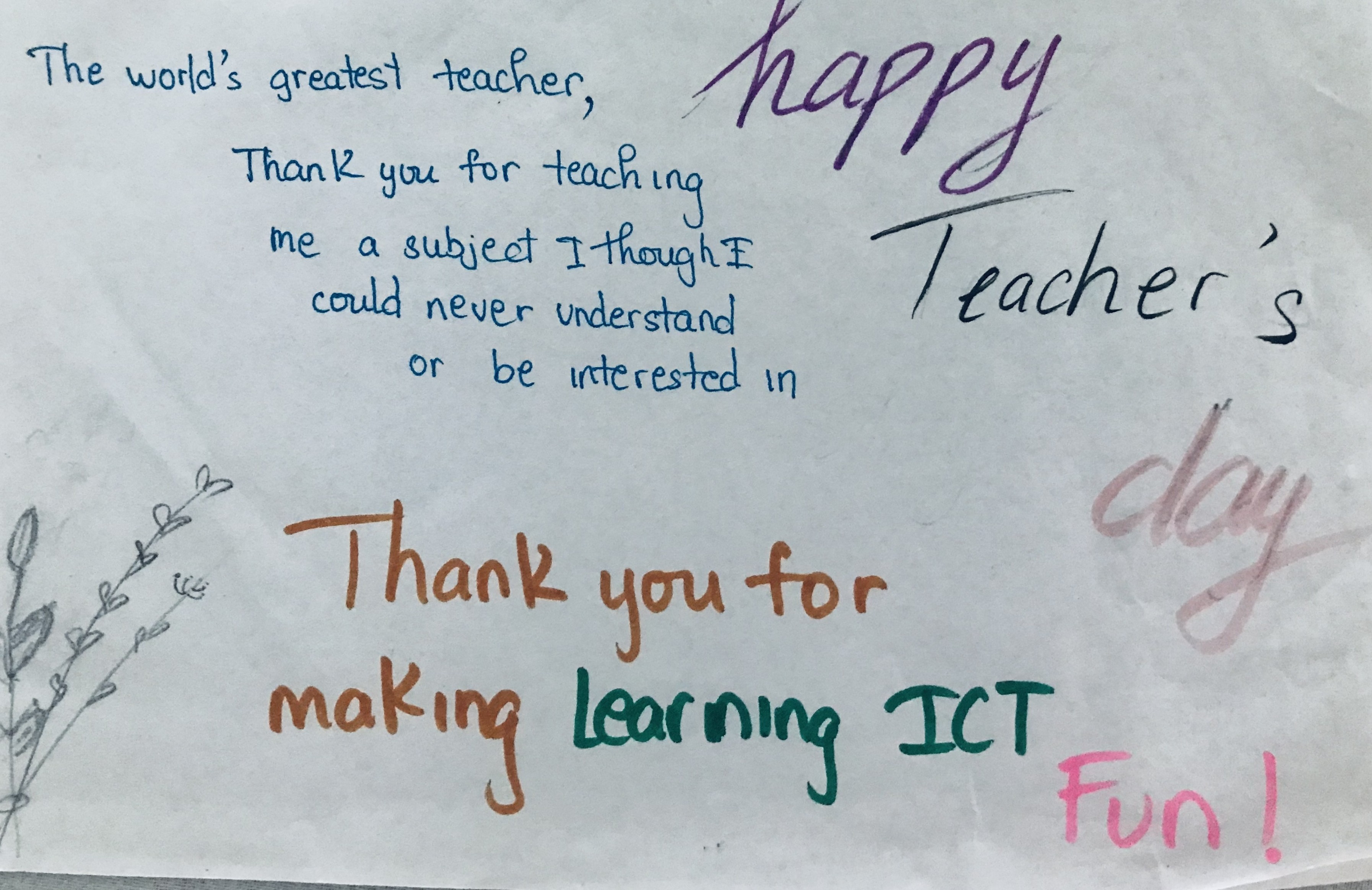 Student feedback card